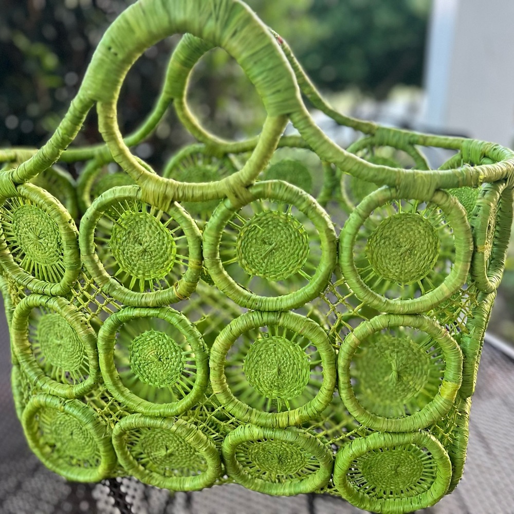 Vintage inspired green macrame bag “Coastal Grandma” style